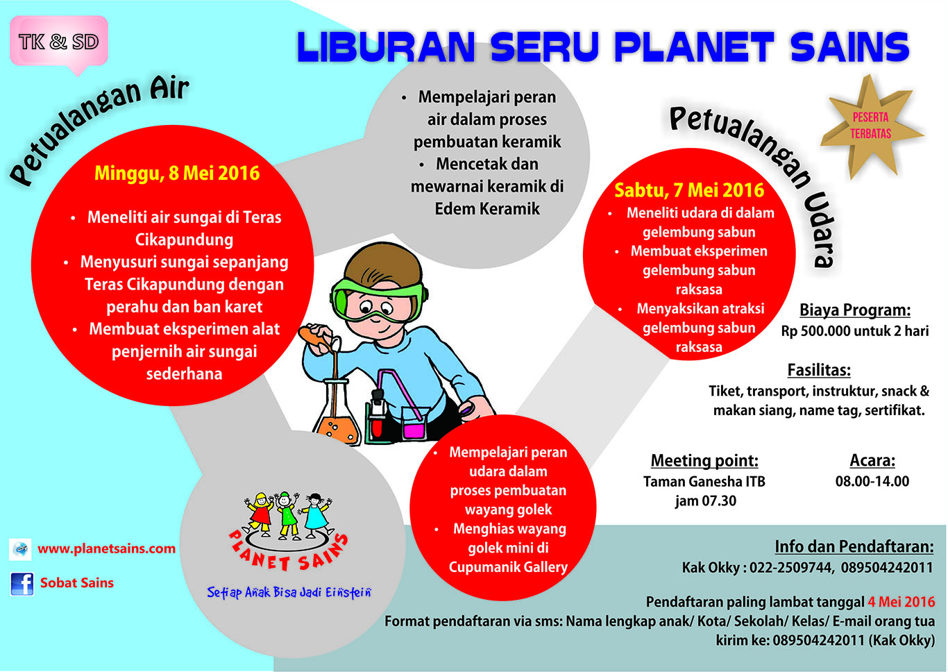E-Poster Liburan Seru Untuk Anak TK dan SD bersama Planet Sains 7-8 Mei 2016