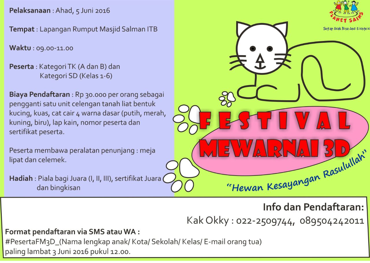 Lomba Mewarnai Celengan Kucing 3D, 5 Juni 2016 Bandung - PLANET SAINS